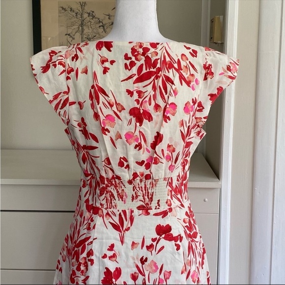 Banana Republic NWT Spring Coral Floral Linen Cotton Mini Dress - Picture 6 of 16